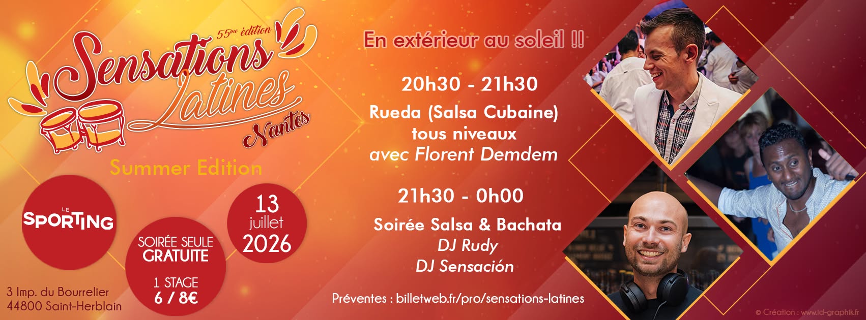 Affiche de ☀️☀️ Sumer Edition Sensations Latines #55 - Salsa & Bachata au Sporting Nantes !