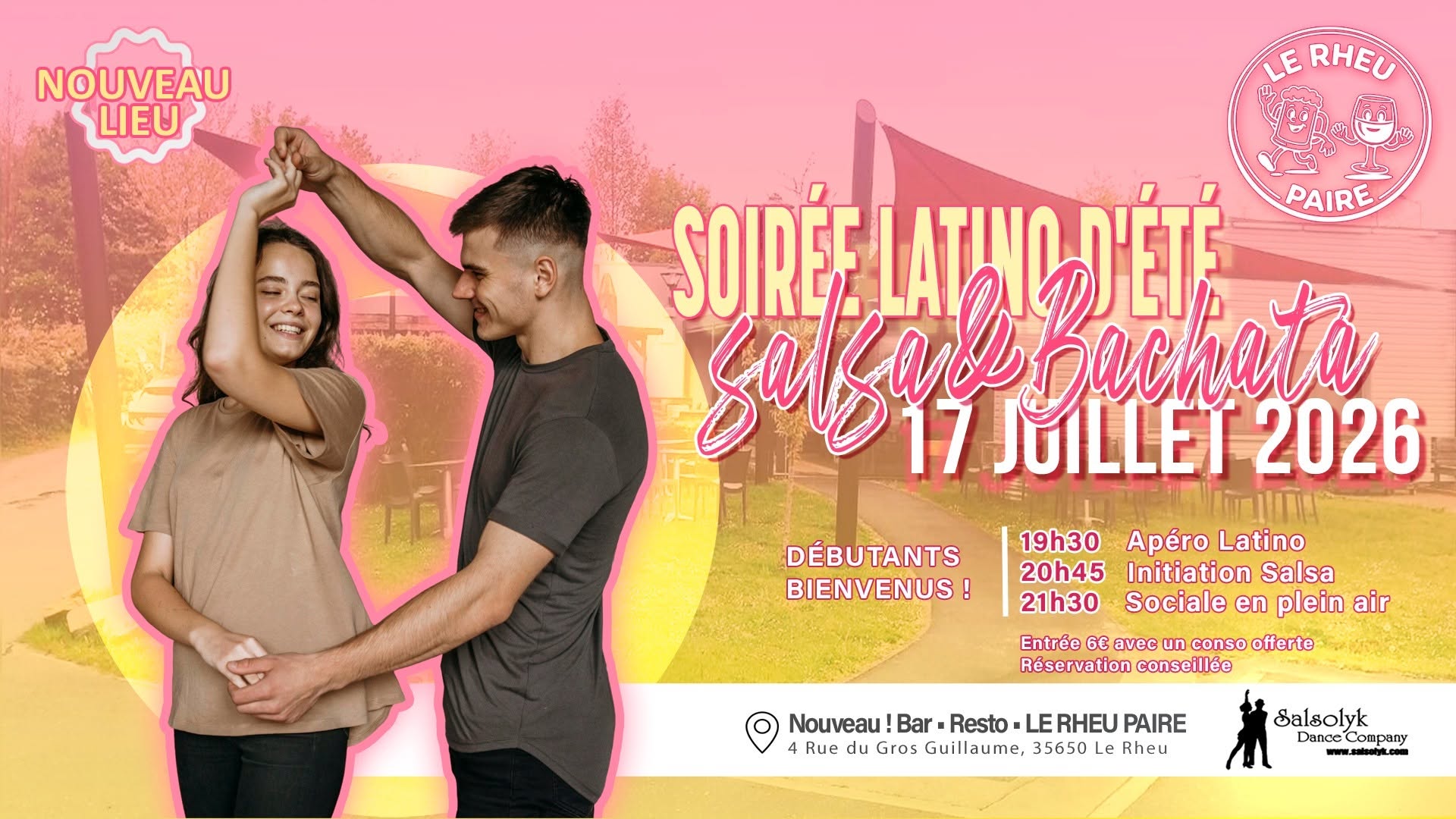 Affiche de Soirée Latino d'Été • Salsa & Bachata au Rheu Paire [NOUVEAU]