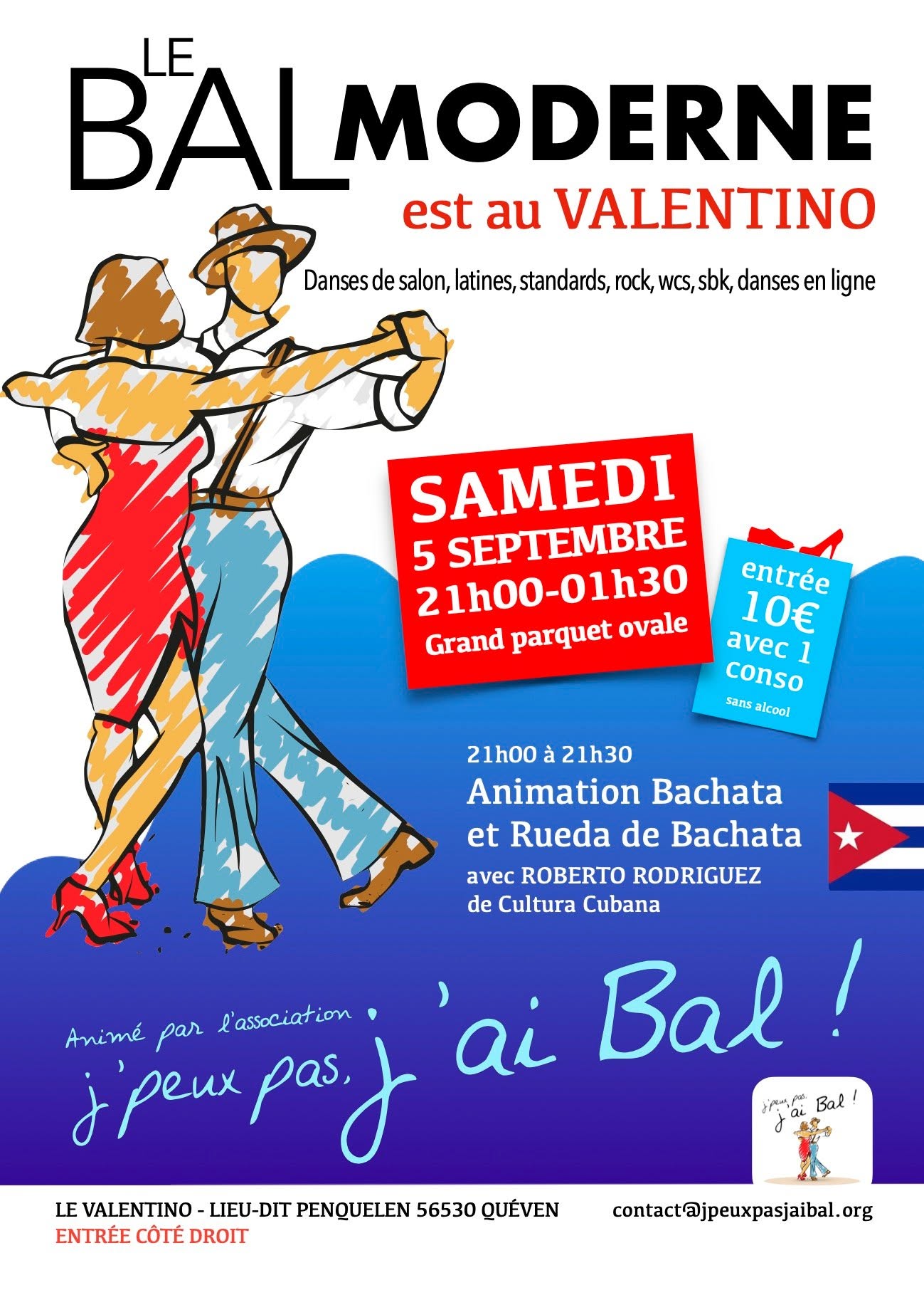 Affiche de Bal Moderne au Valentino, animation Rueda de Bachata
