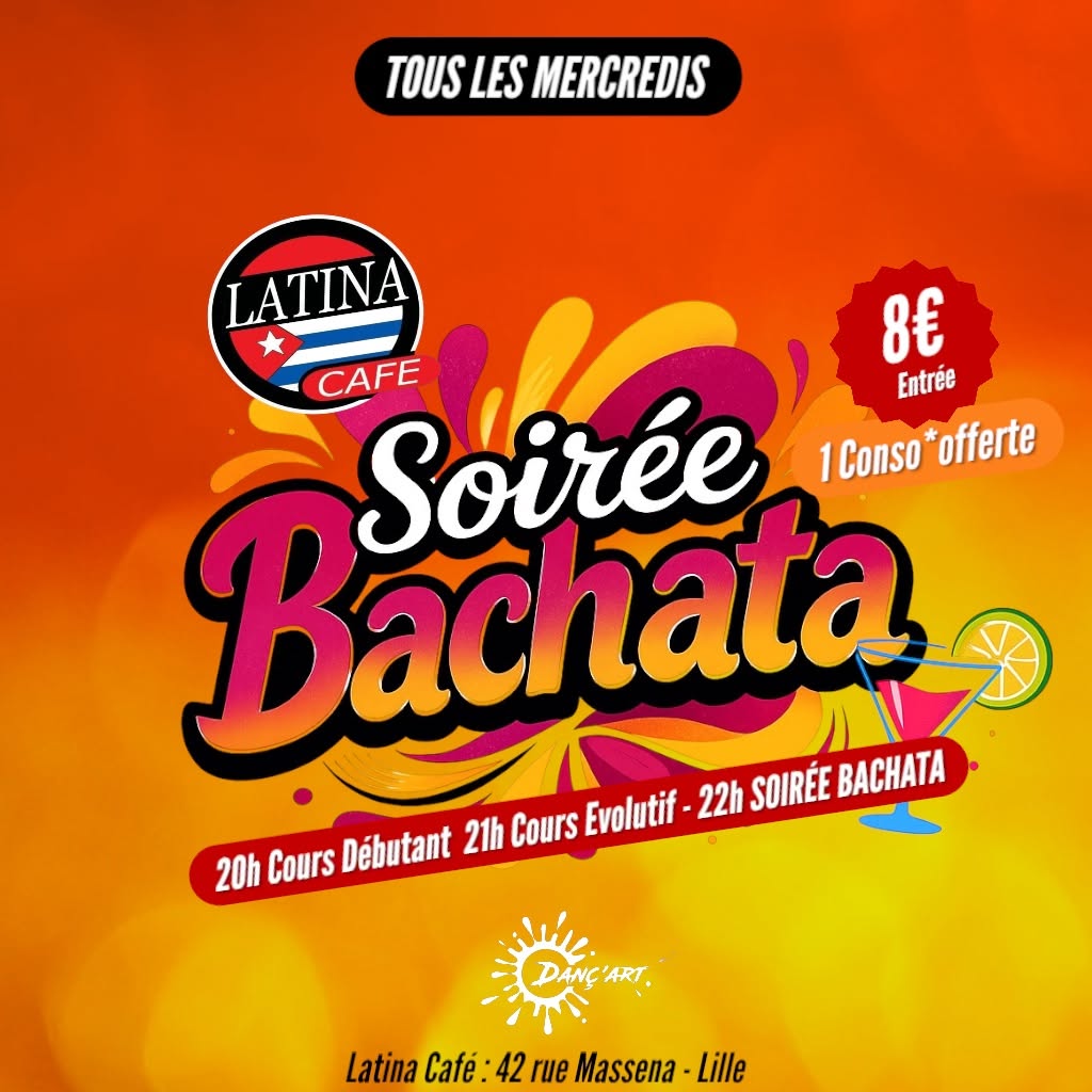 Affiche de Cours & Soirée Bachata à Lille au Latina Café | le Mercredi