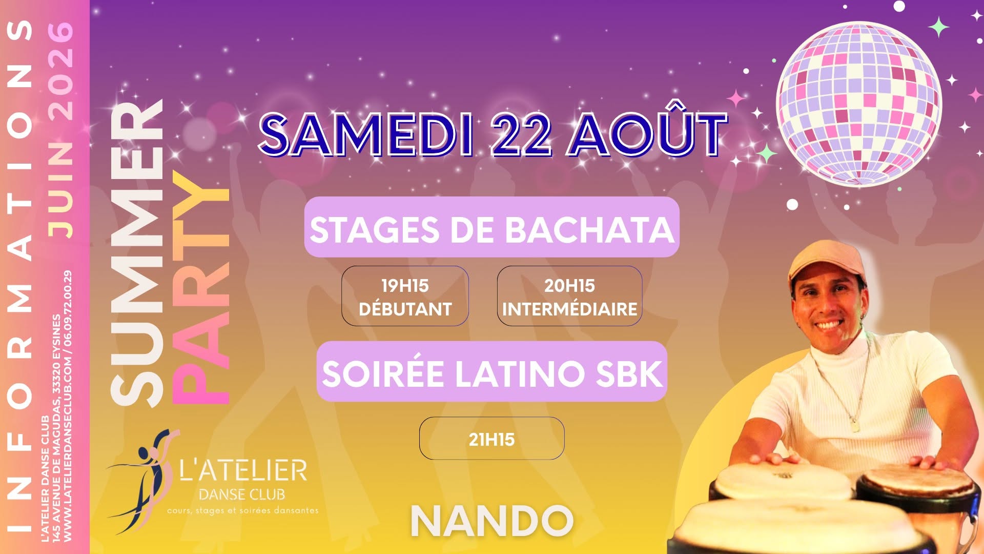 Affiche de STAGES DE BACHATA & SOIRÉE LATINO SBK - SUMMER PARTY 🌸