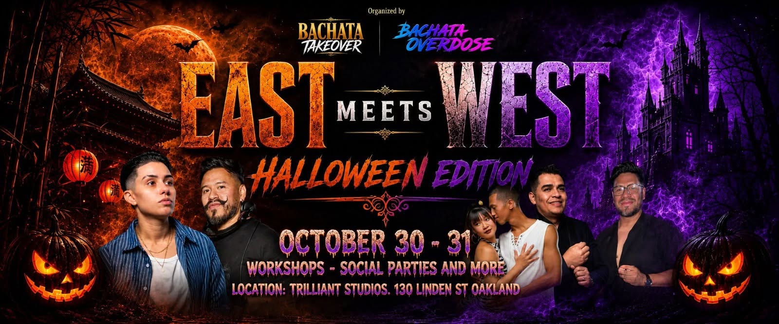 Affiche de ‼️EAST MEEET WEST BACHATA WEEKENDER💃HALLOWEEN EDITION👻OCTOBER 30-31🎃BAY AREA‼️COSTUME CONTEST💯