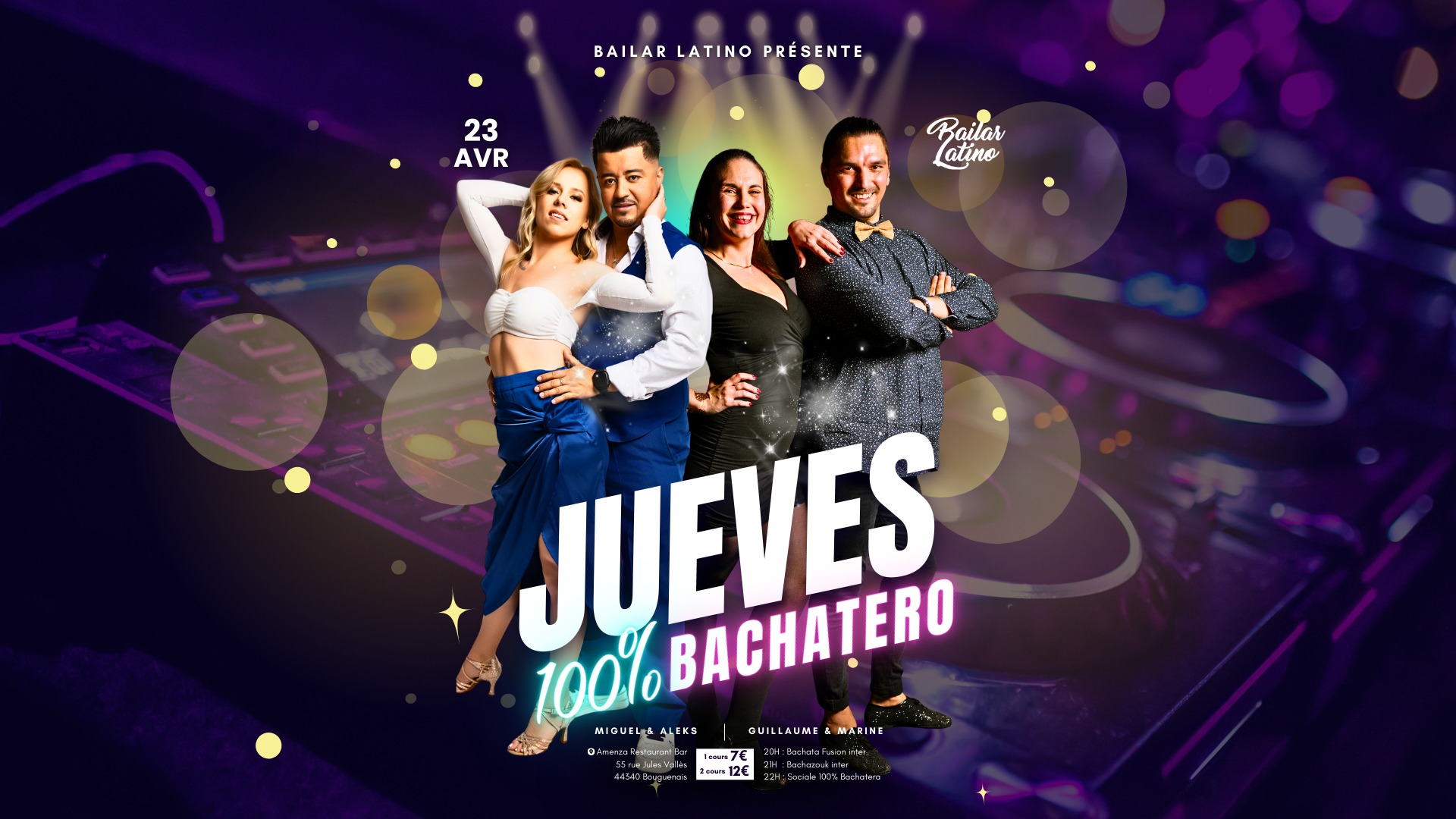 Affiche de 💜 JUEVES 100% BACHATA 💜 #10 by Bailar Latino & Amenza