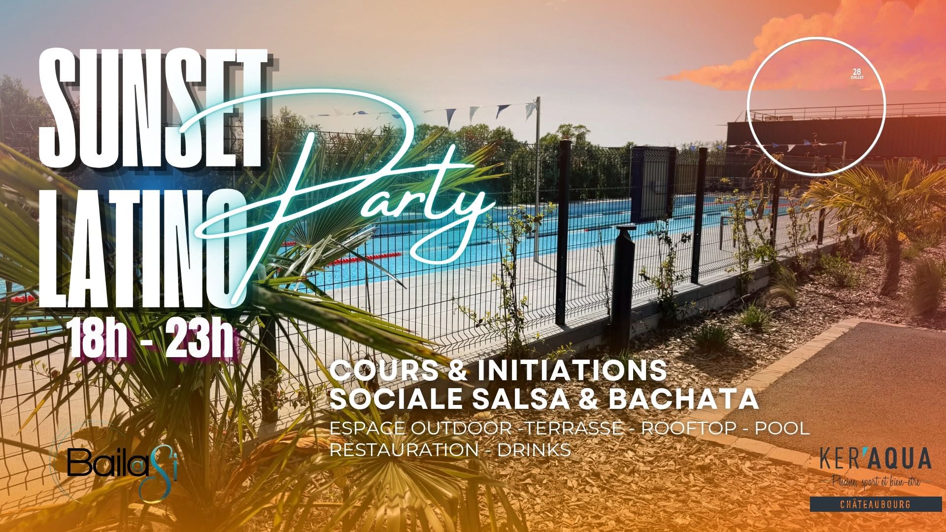 Affiche de Salsa/bachata open air & pool party - KERAQUA Châteaubourg 