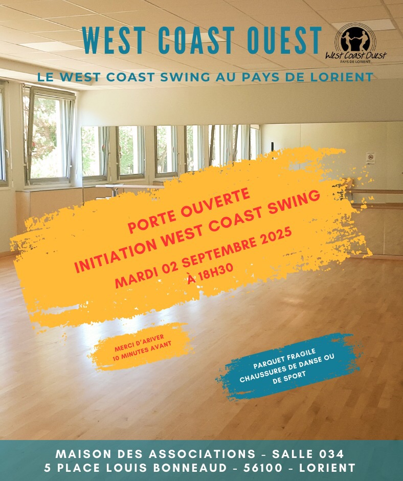 Affiche de 🎉Portes ouvertes west coast swing 18h30 Lorient🕺🏽💃