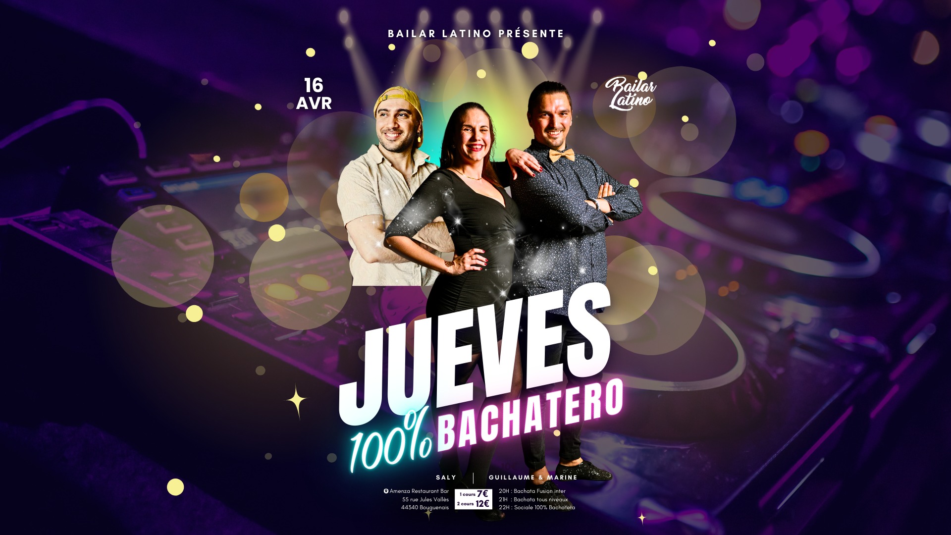 Affiche de 💜 JUEVES 100% BACHATA 💜 #09 by Bailar Latino & Amenza