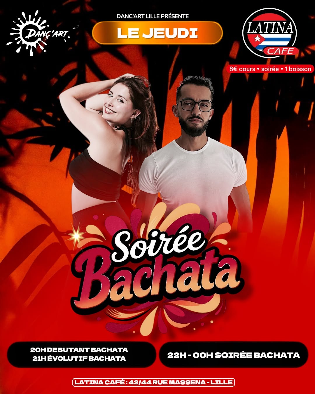 Affiche de Cours & Soirée Bachata à Lille au Latina Café | le Jeudi