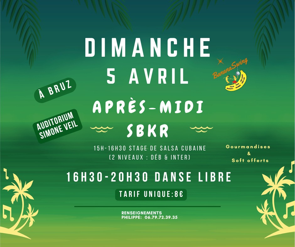 Affiche de Stage de salsa cubaine + aprèm' SBKR à l'Auditorium de l'Espace Simone Veil à Bruz