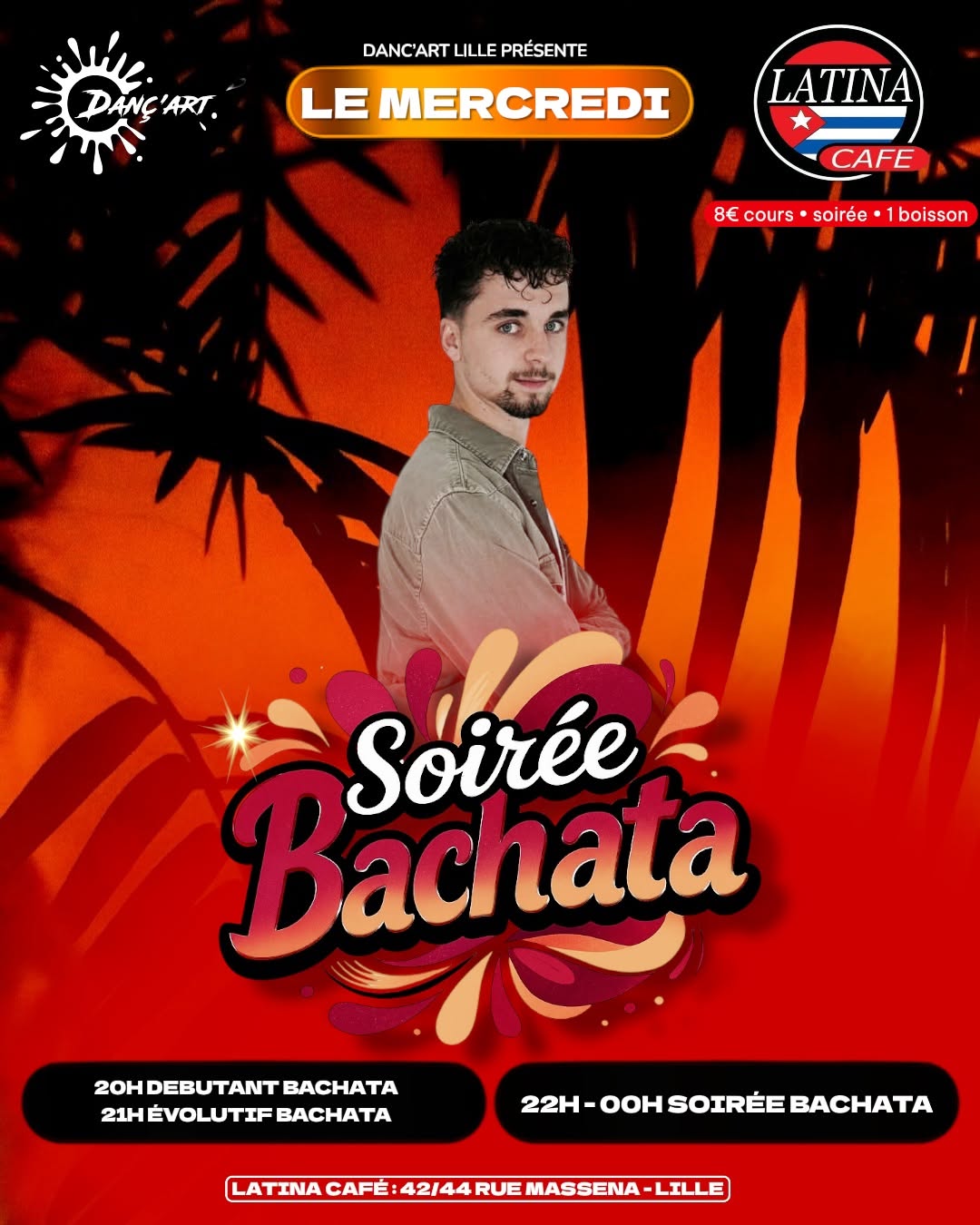 Affiche de Cours & Soirée Bachata à Lille au Latina Café | le Mercredi
