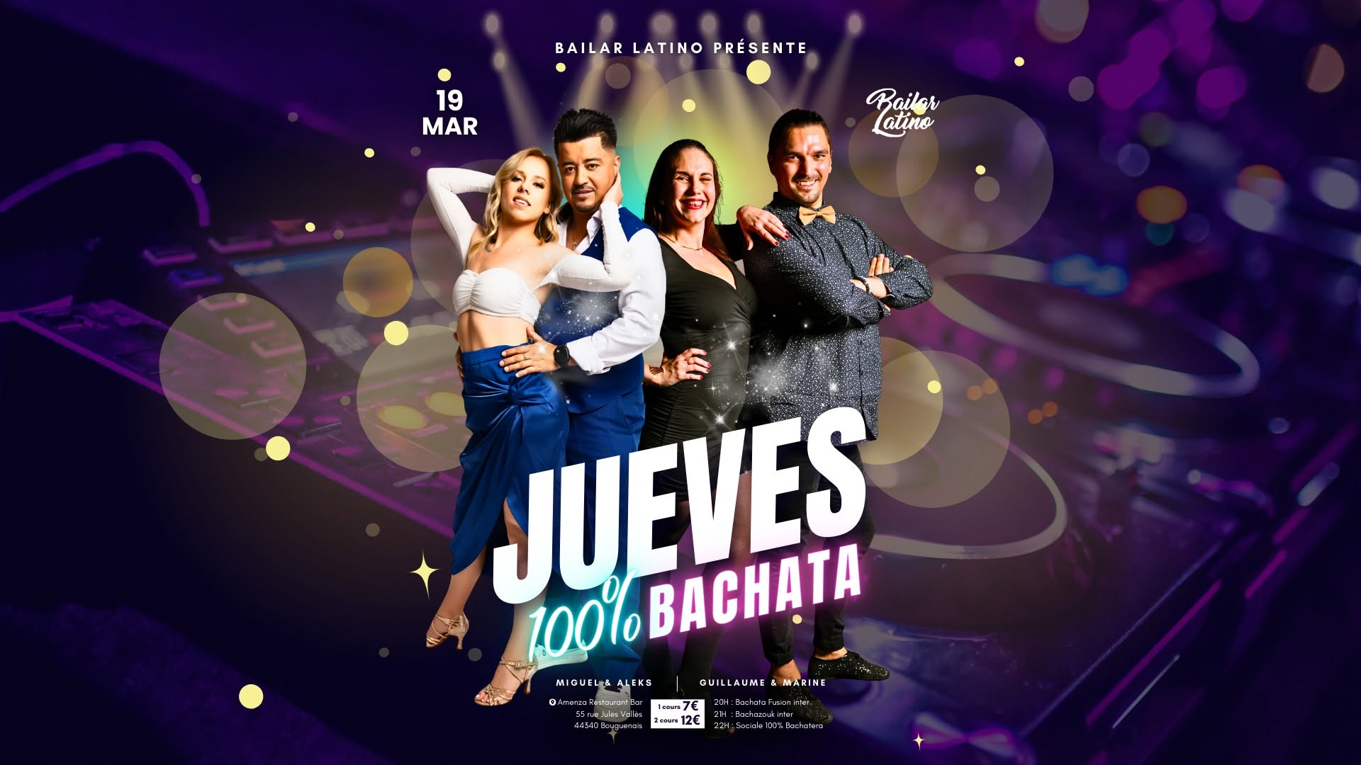 Affiche de 💜 JUEVES 100% BACHATA 💜 #05 by Bailar Latino & Amenza