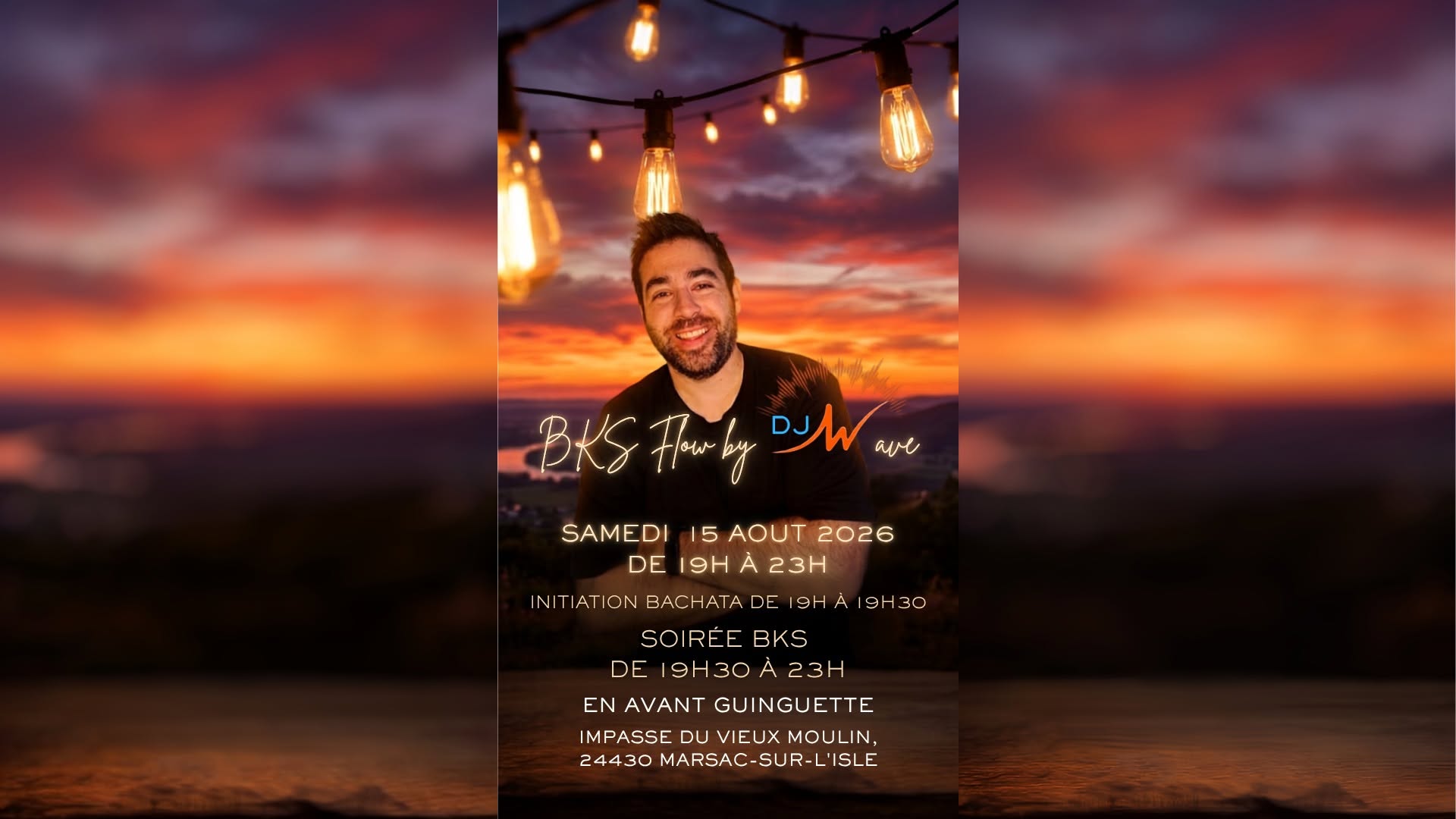 Affiche de 🌊 BKS Flow Open Air : Ta soirée Bachata, Kizomba & Salsa à la Guinguette