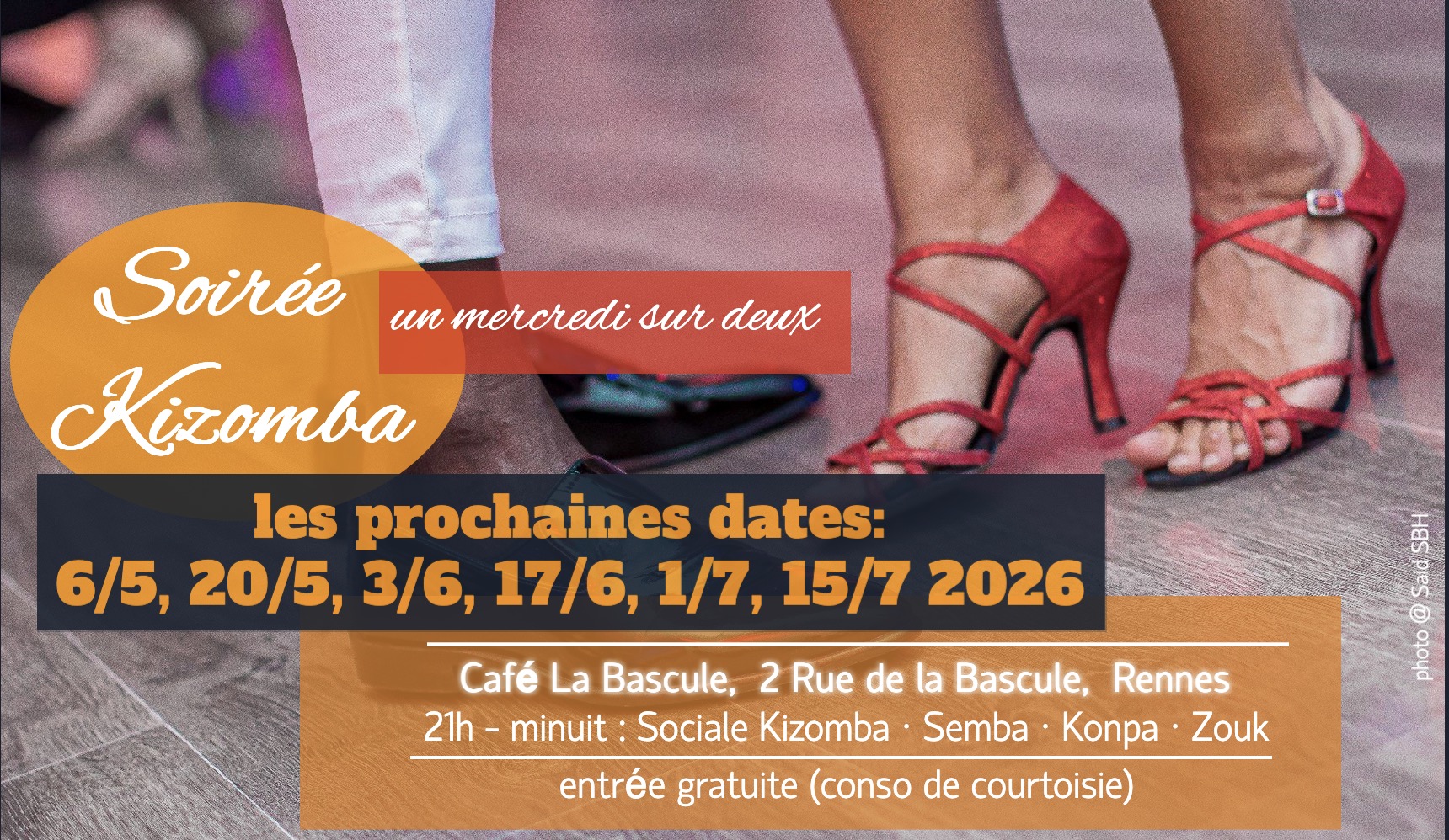 Affiche de Soirée Kizomba - les mercredis à La Bascule