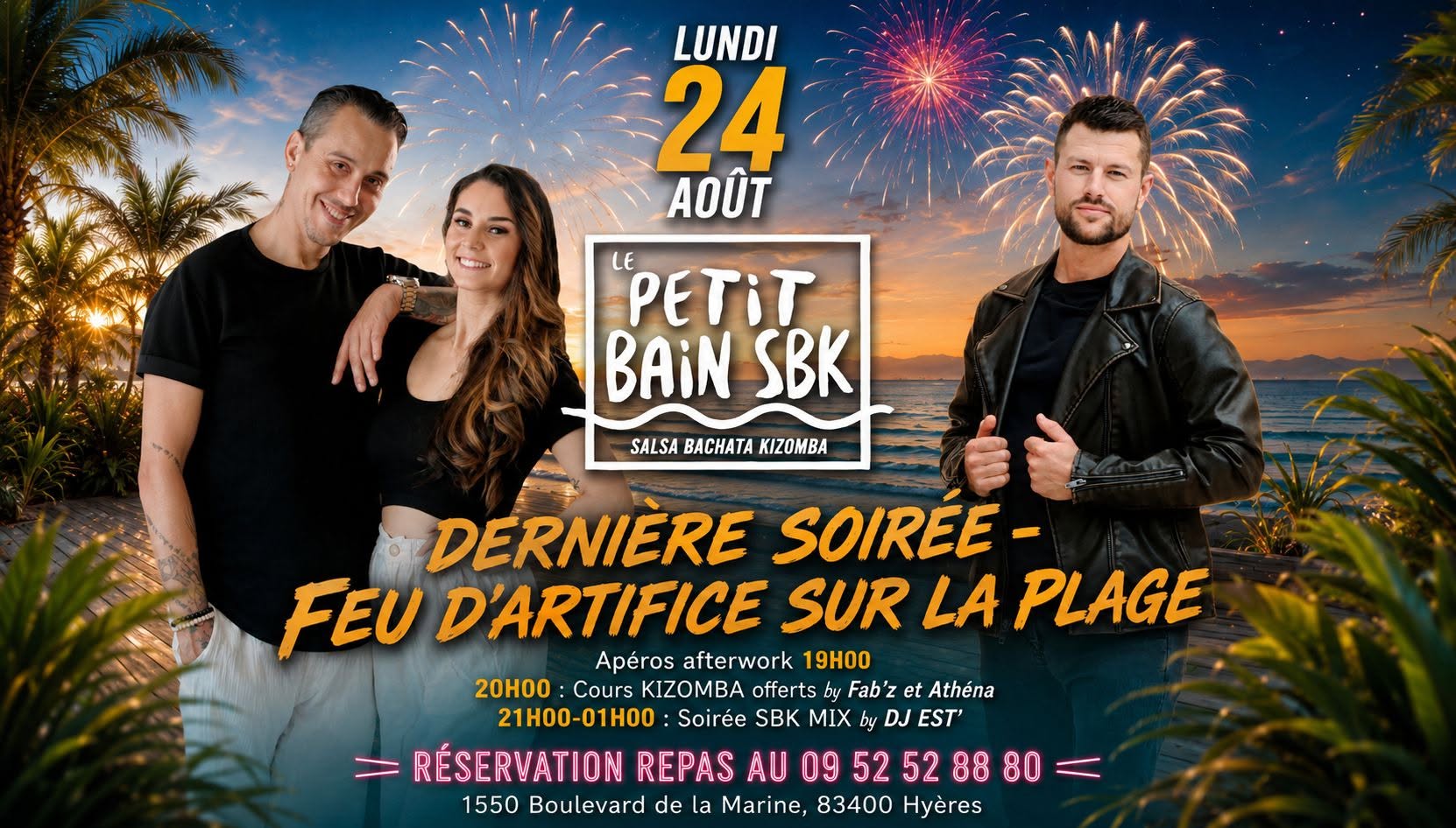 Affiche de Dernière au Petit Bain SBK | Entrée Gratuite | Bord de mer | Fab'z Athéna Dj Est'
