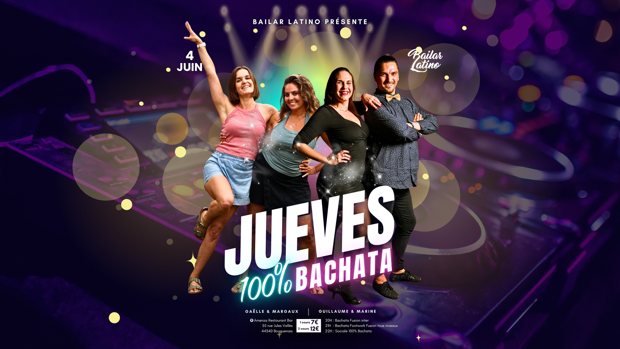 Affiche de 💜 JUEVES 100% BACHATA 💜 #16 by Bailar Latino & Amenza