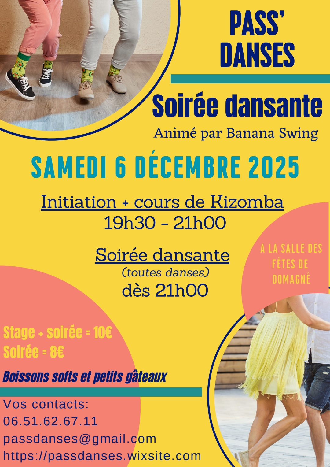 Affiche de Stage de Kizomba et Soirée Latino-Rock + danses de salon à Domagné (salle des fêtes)