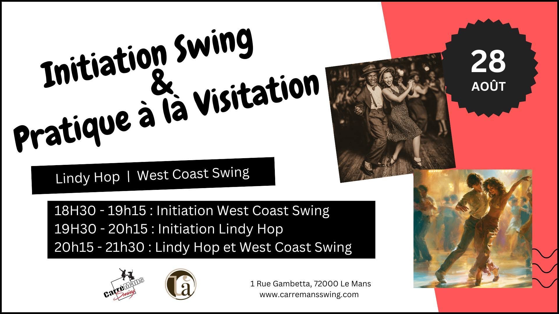 Affiche de Initiation West Coast Swing et Lindy Hop et pratique Swing à la Visitation