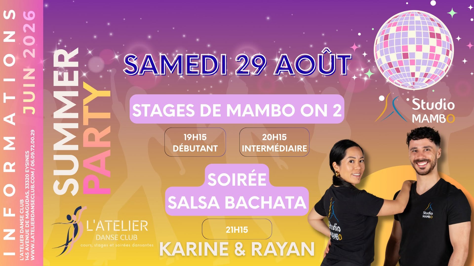 Affiche de STAGES DE MAMBO ON 2 & SOIRÉE BACHATA
