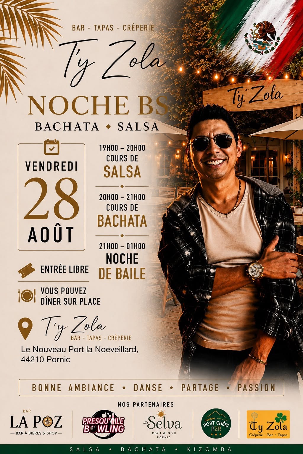 Affiche de 💃 Soirée Salsa & Bachata – T’y Zola | Cours + Soirée BS | Entrée libre