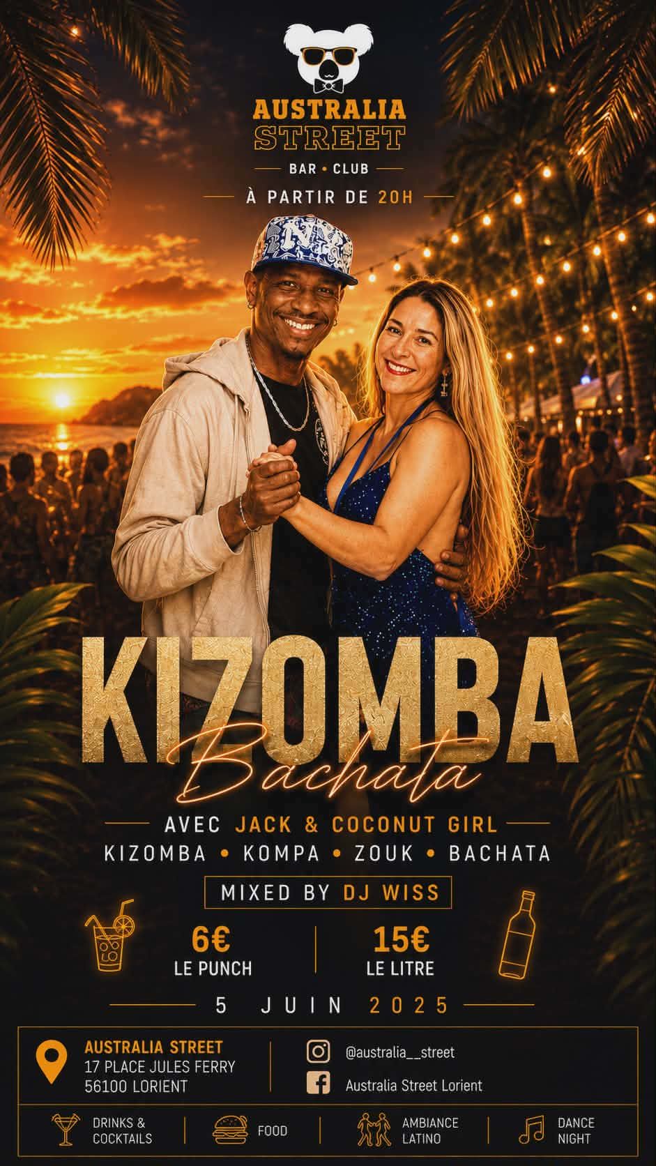 Affiche de Soirée Latina Tropical à l'Australia Lorient 