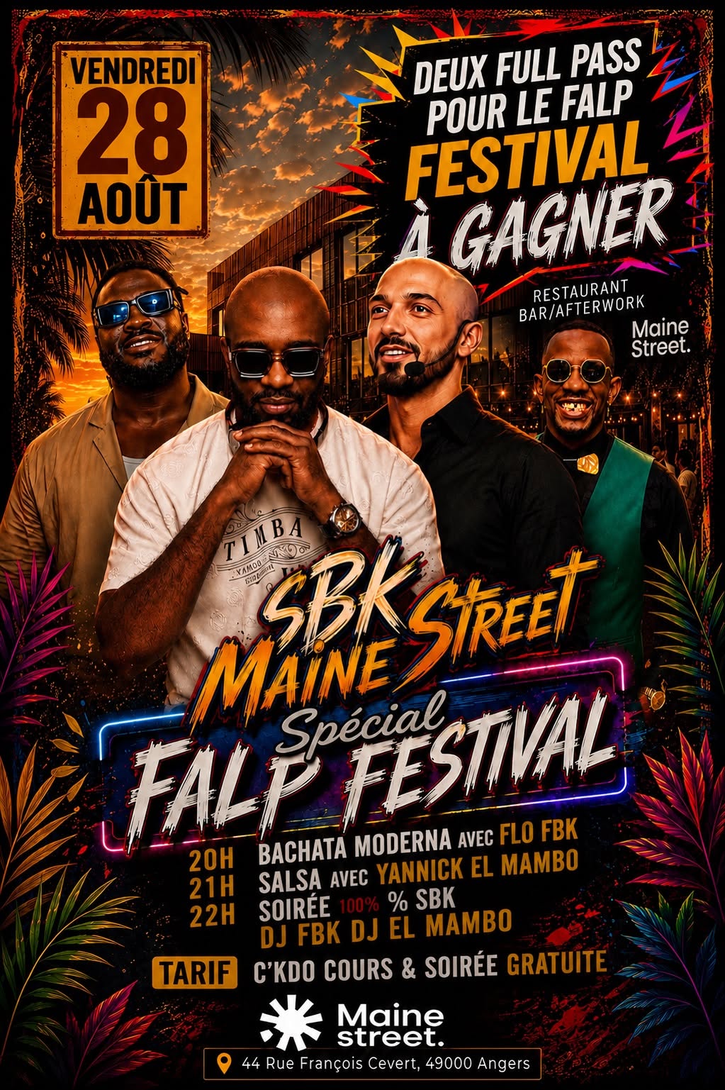 Affiche de Vendredi 28 août 💯%SBK à Maine Street ( spécial Falp Festival )