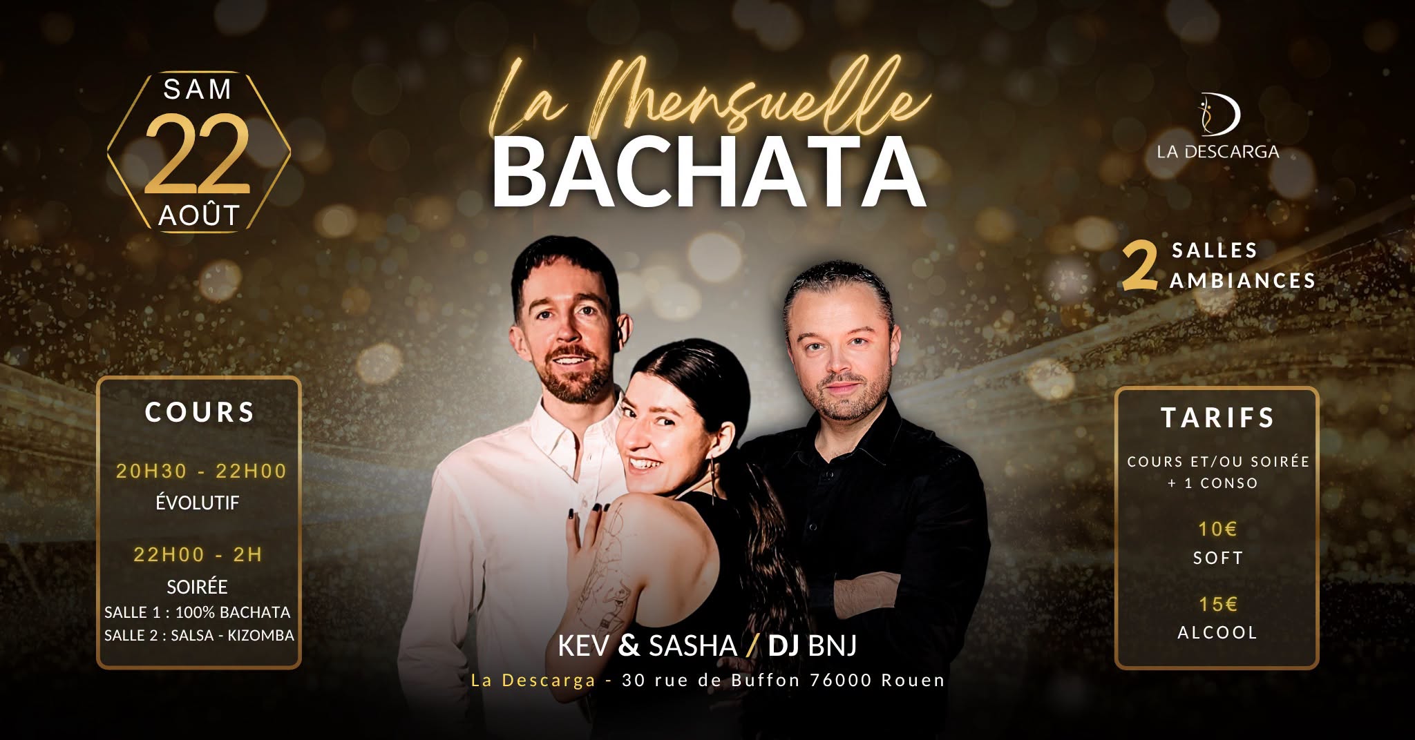 Affiche de La Mensuelle Bachata d’AOÛT à La Descarga