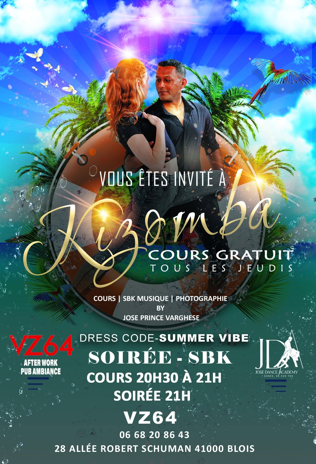 Affiche de Kizomba Cours Gratuit | Soiree SBK VZ64 Blois | Jose Prince Varghese