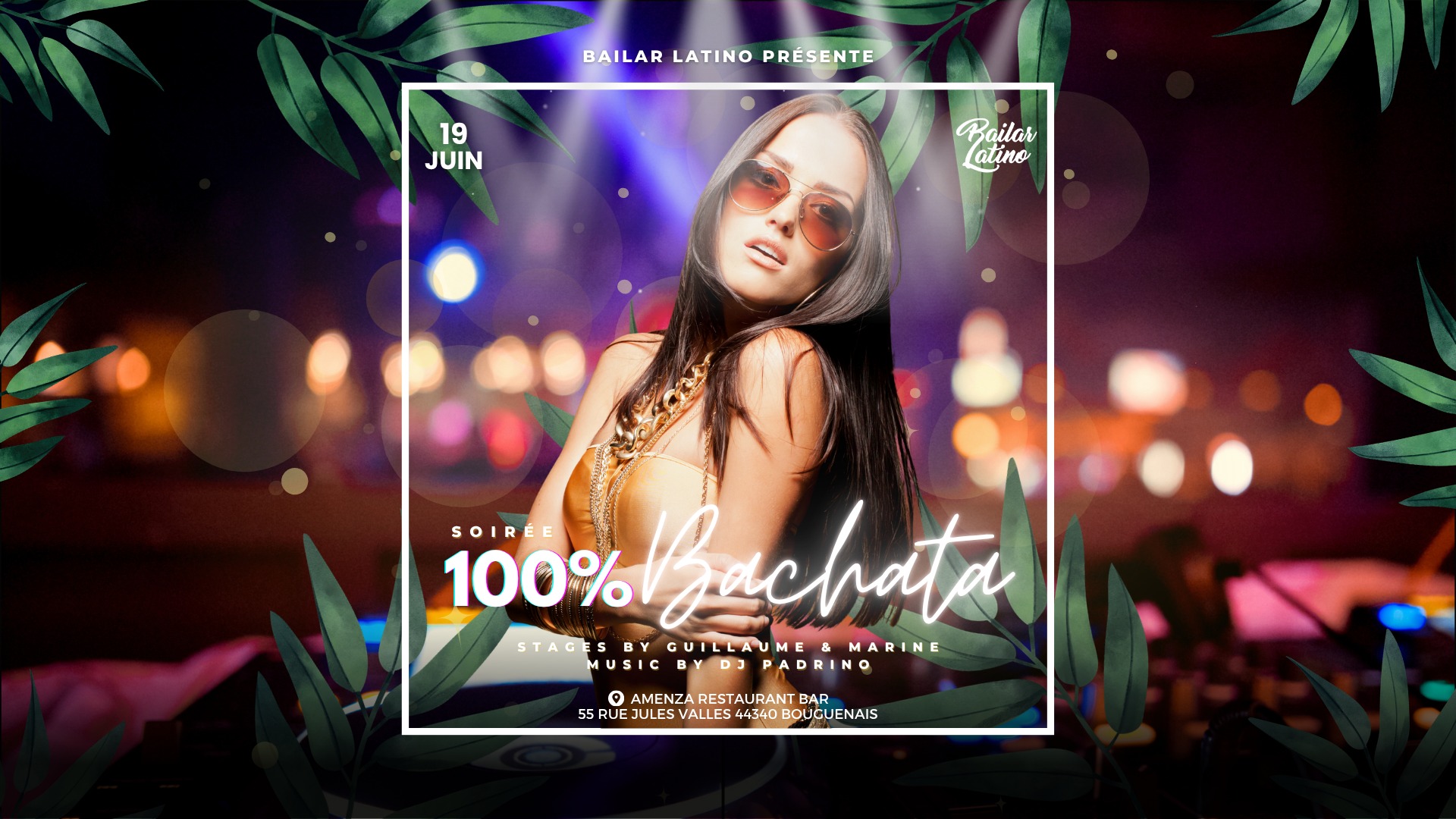 Affiche de Soirée 100% Bachata #05 🩷 by Bailar Latino & Amenza