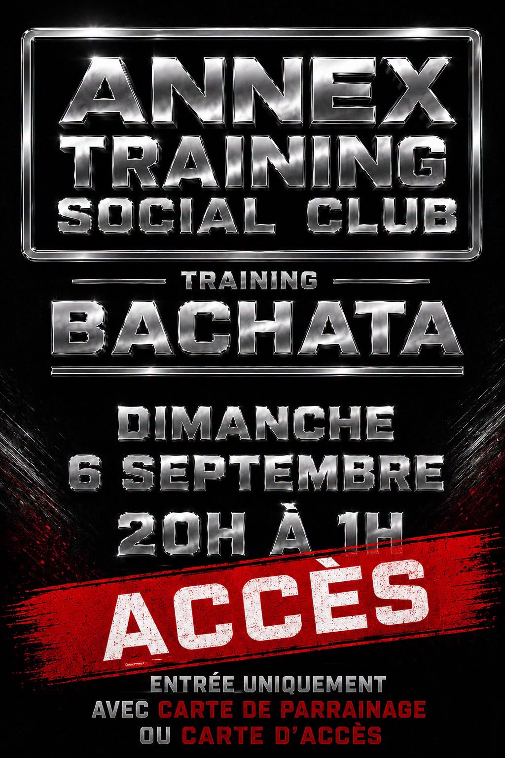 Affiche de ANNEX TRAINING SOCIAL CLUB BACHATA (entrée uniquement sur carte de parrainage ou carte d’accès)