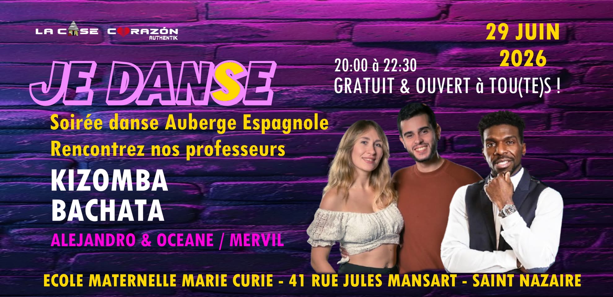 Affiche de Soirée portes ouvertes Bachata / Kizomba - Auberge Espagnole gratuite et ouverte à tou(te)s