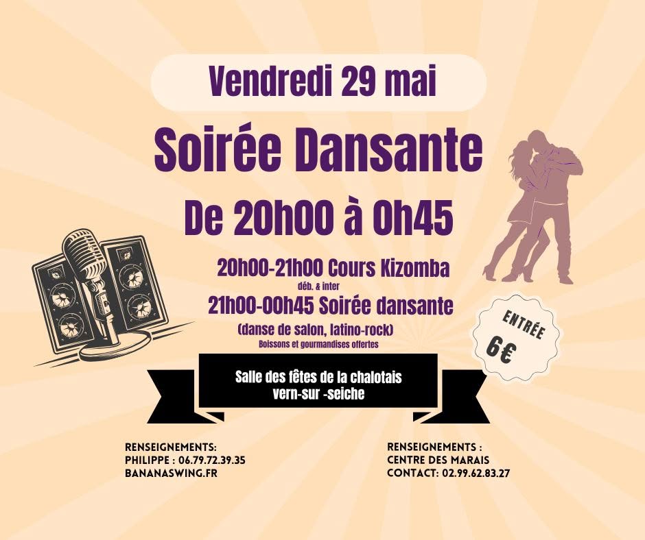 Affiche de Kizomba débutant et inter & Soirée latino-rock, salle de la Chalotais à Vern/Seiche