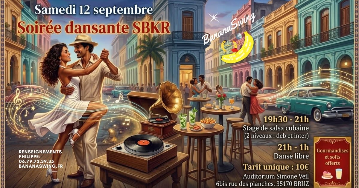 Affiche de Stage de salsa cubaine +Soirée SBKR à l'Auditorium de l'Espace Simone Veil à Bruz