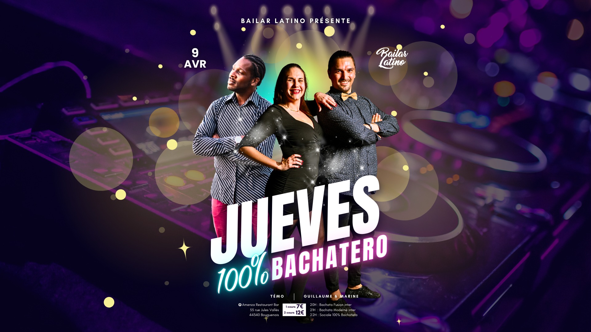 Affiche de 💜 JUEVES 100% BACHATA 💜 #08 by Bailar Latino & Amenza