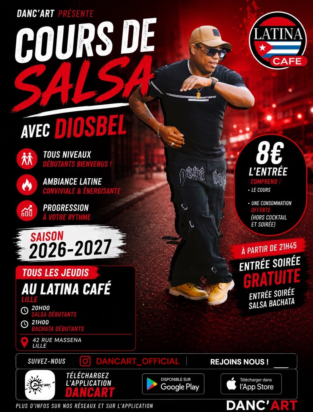 Affiche de Cours & Soirée Salsa Bachata à Lille | Latina café • DANC’ART