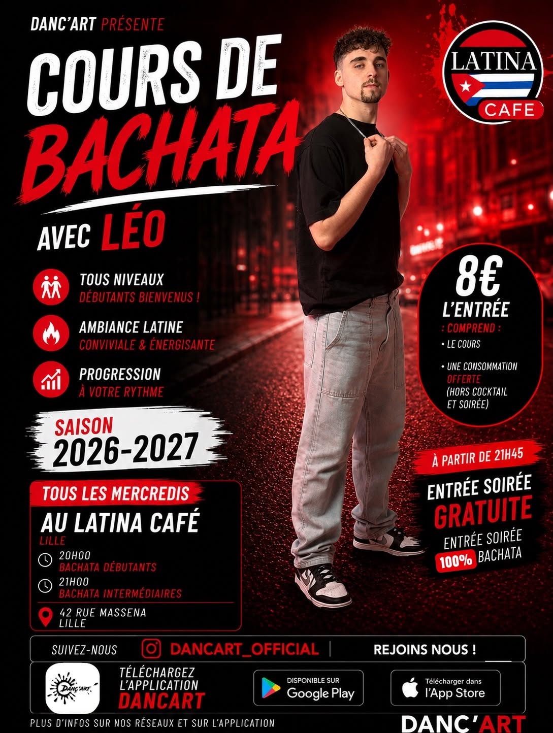 Affiche de Cours & Soirée 100% Bachata à Lille | Latina Café • DANC’ART