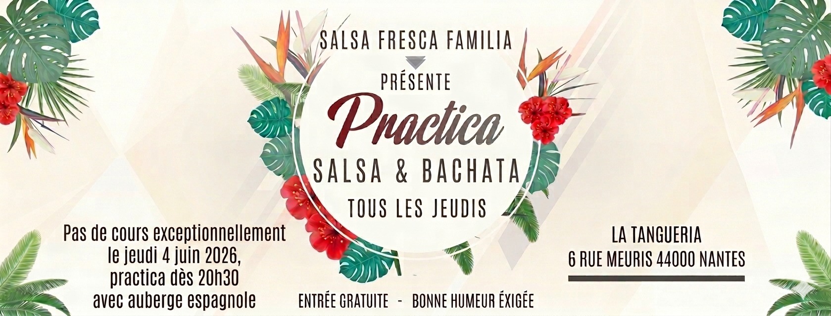Affiche de Practica salsa et bachata avec Myriam - Jeudi 4 juin - auberge espagnole de 20h30 à 1h 