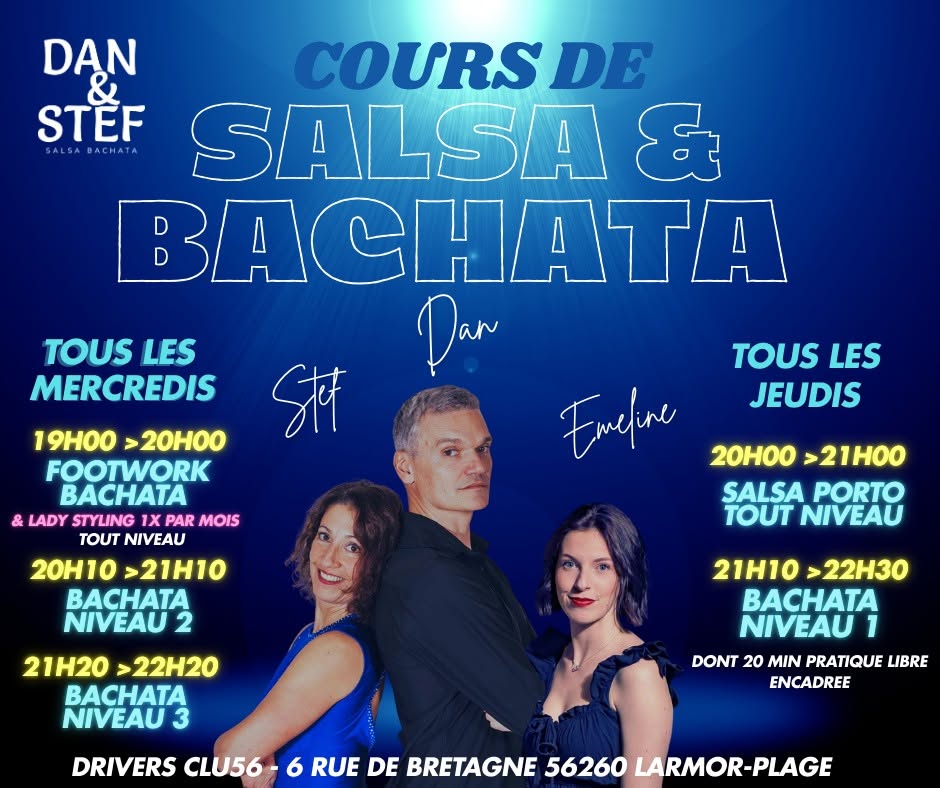 Affiche de COURS DE SALSA PORTO ET DE BACHATA DEBUTANT EVOLUTIF à LARMOR-PLAGE
