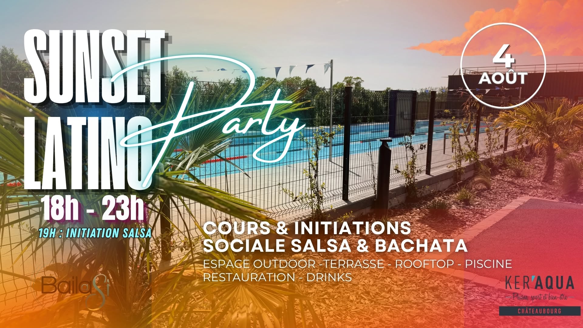 Affiche de Salsa/bachata open air & pool party - KERAQUA Châteaubourg 