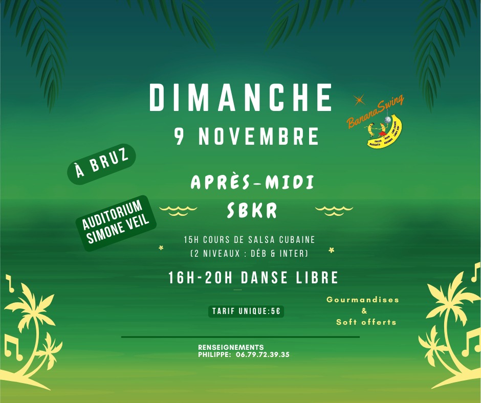 Affiche de Stage de salsa cubaine + soirée SBK à l'Auditorium de l'Espace Simone Veil à Bruz