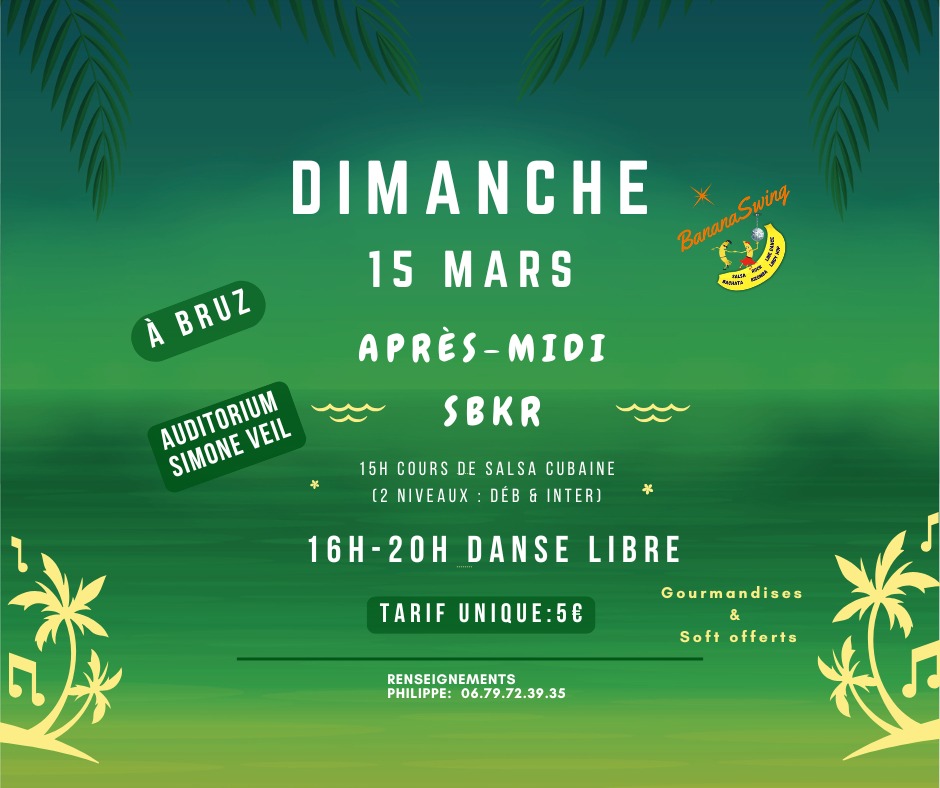 Affiche de Stage de salsa cubaine + soirée SBK à l'Auditorium de l'Espace Simone Veil à Bruz