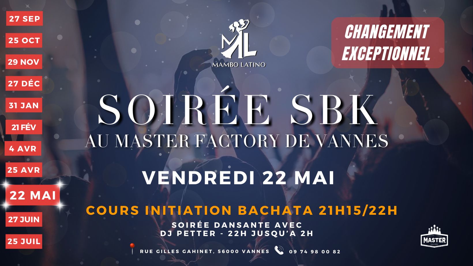 Affiche de SOIRÉE SBK MAMBO LATINO VANNES