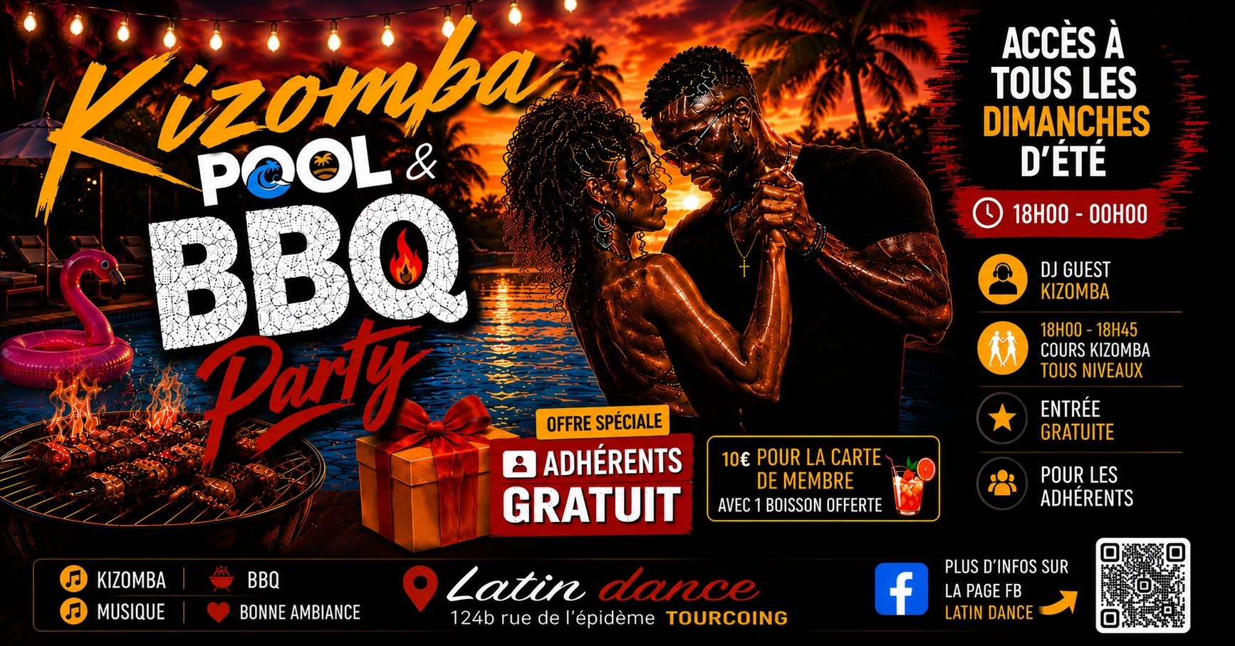 Affiche de "KIZOMBA POOL & BBQ PARTY" Cours, Soirées GRATUIT TOUT L'ETE devenez membre.  